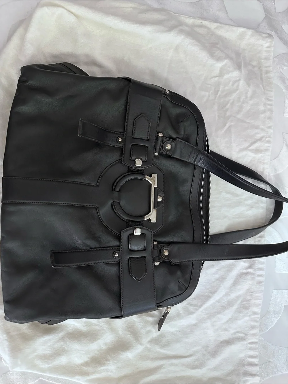 Salvatore Ferragamo Lambskin Leather Structured Tote Bag